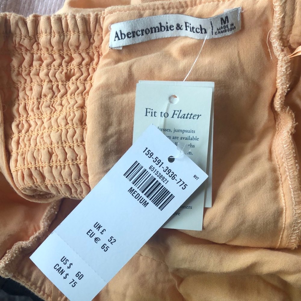 NEW Abercrombie and Fitch Halter Linen Smocked Mini Dress Orange Size M - Picture 10 of 11
